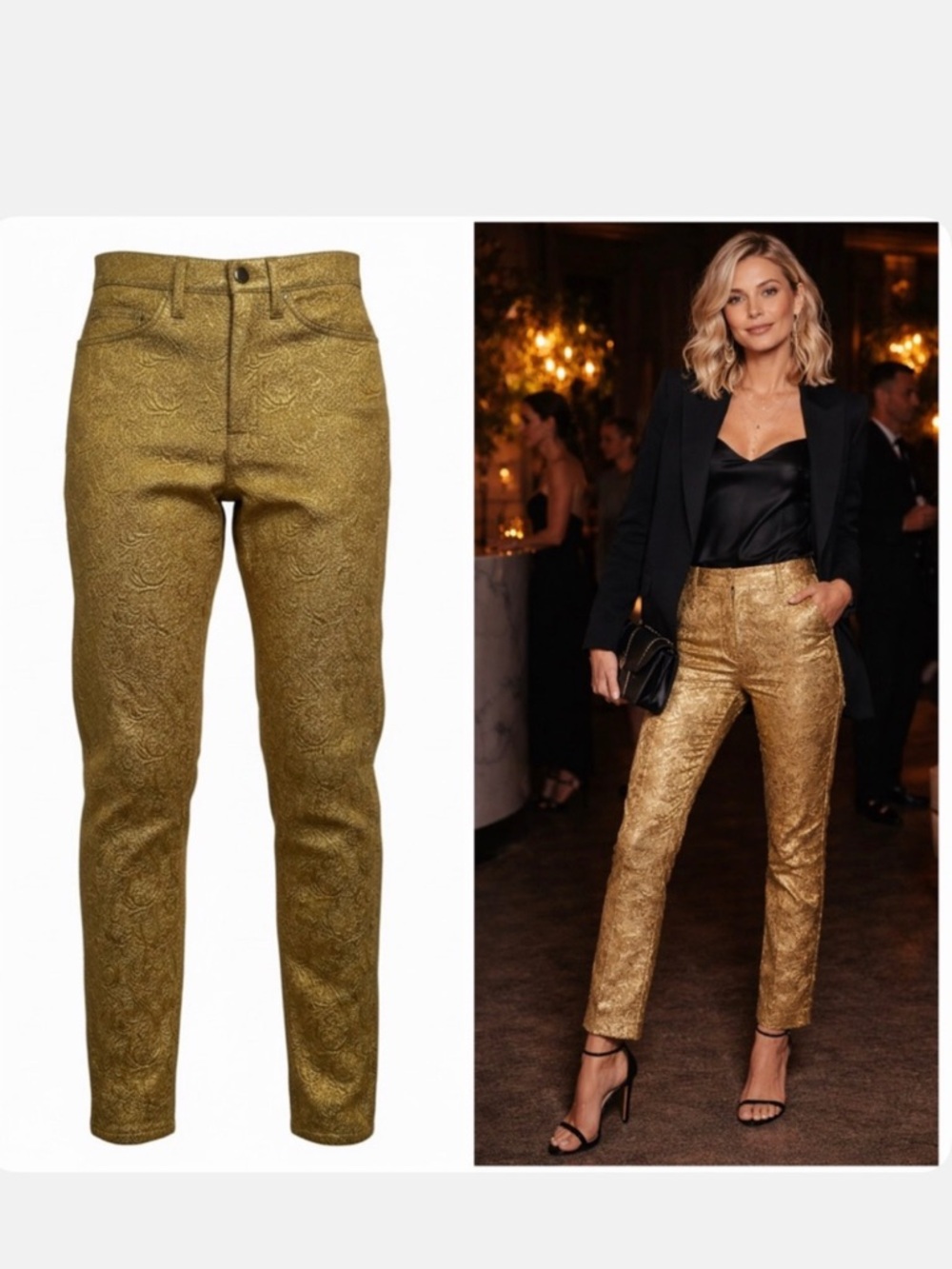 Maison Margiela Gold Pants Jeans Jacquard High Rise 6 Party Cocktail New 🟠